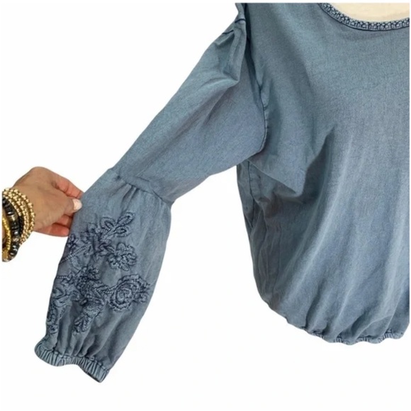 Anthropologie Solitaire Blouse Bishop Embroidered Sleeves Size XL - Picture 3 of 11